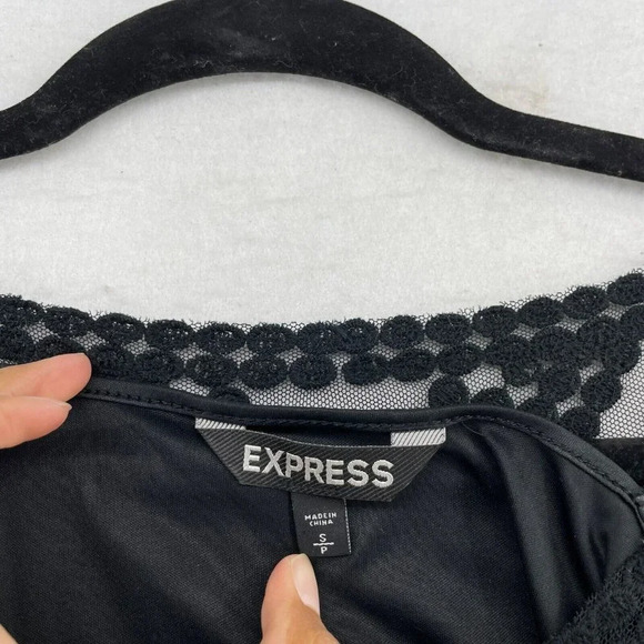 Express Dress Women's Sz Small Solid Black Lace Lined Scoop Neckline Embroidered - Picture 11 of 13